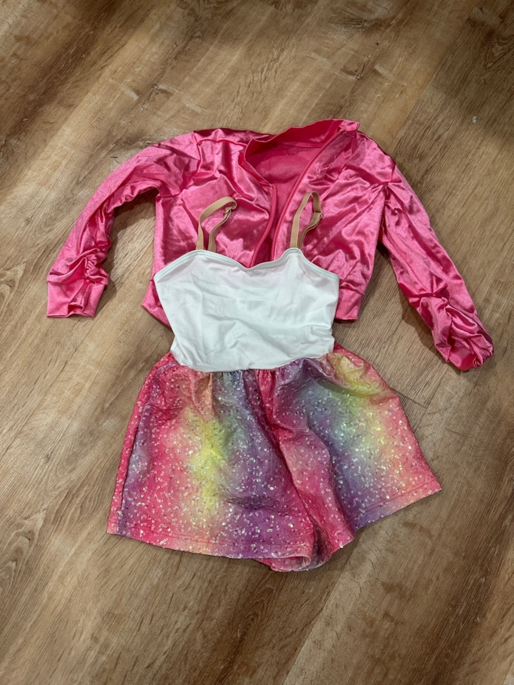 Weissman Pink Satin Jacket with Rainbow Glitter Tutu Dress